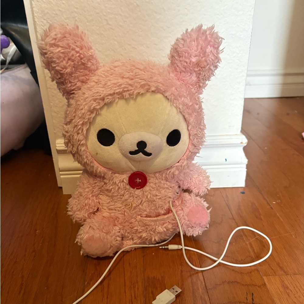 Rilakkuma to rilakkuma dancing plush doll in pink rabbit bunny outfit and good